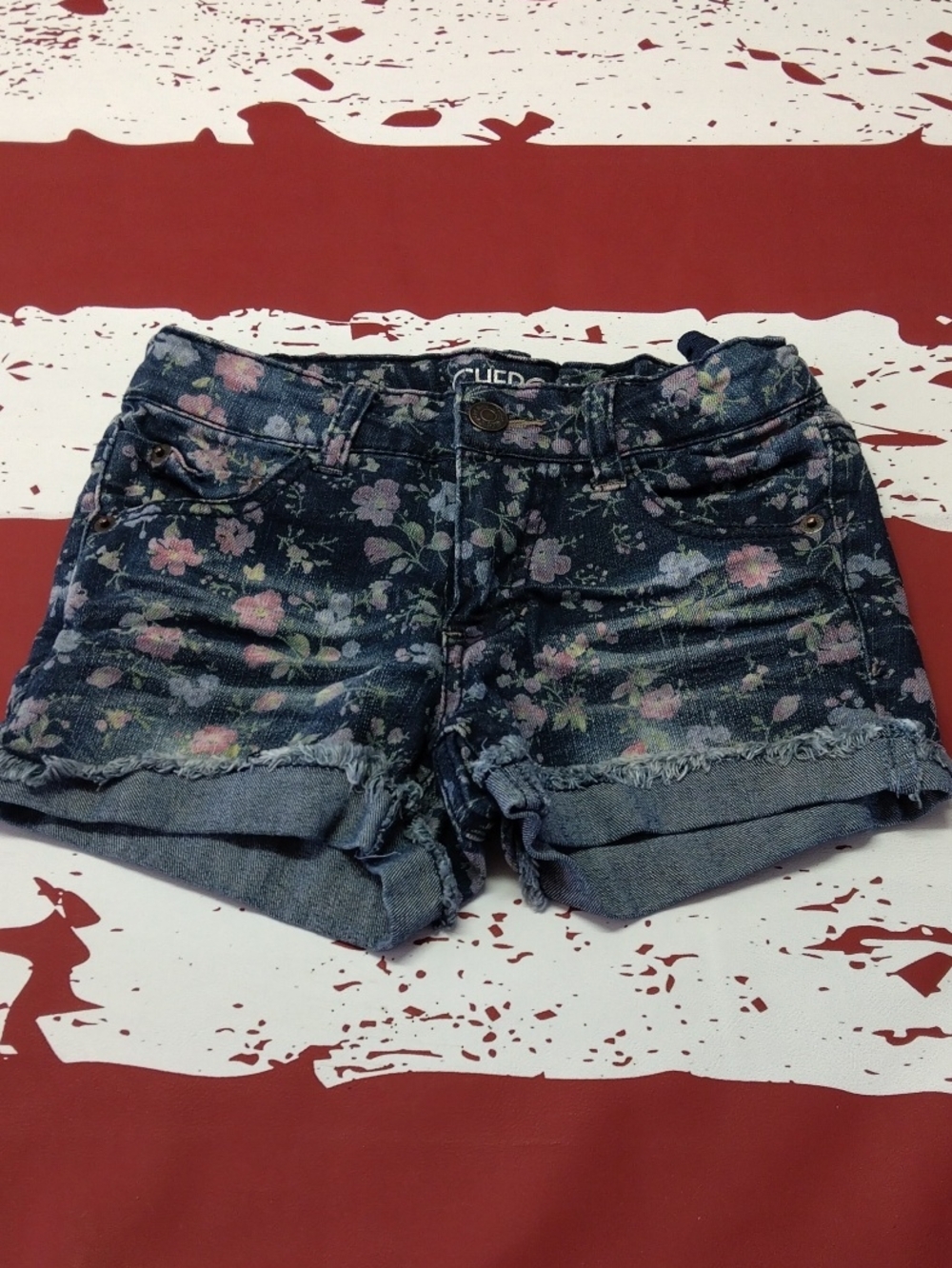 Cherokee Dark Blue Floral Denim Cutoff Shorts